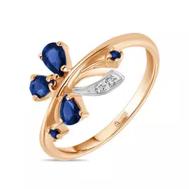 Золотое Кольцо c бриллиантами и сапфирами