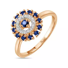 Золотое Кольцо c бриллиантами и сапфирами