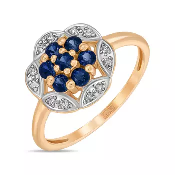 Золотое кольцо c бриллиантами и сапфирами