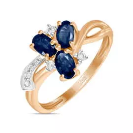 Золотое кольцо c бриллиантами и сапфирами