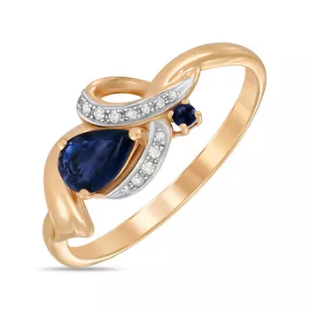 Золотое кольцо c бриллиантами и сапфирами