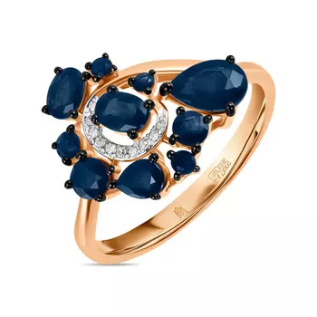 Золотое кольцо c бриллиантами и сапфирами