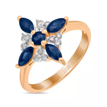 Золотое Кольцо c бриллиантами и сапфирами