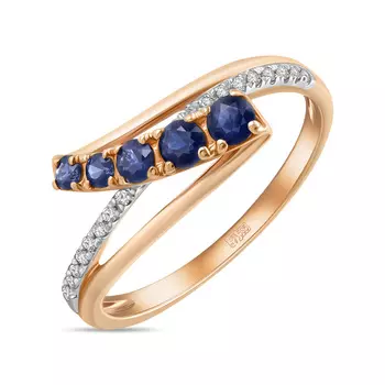 Золотое Кольцо c бриллиантами и сапфирами