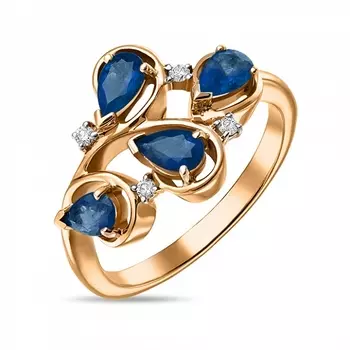 Золотое Кольцо c бриллиантами и сапфирами