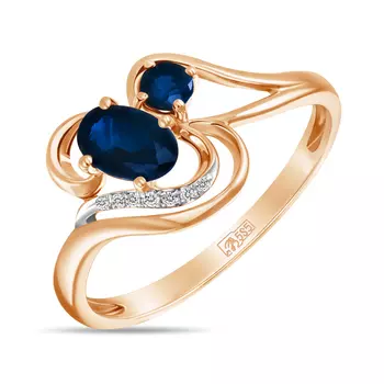 Золотое Кольцо c бриллиантами и сапфирами