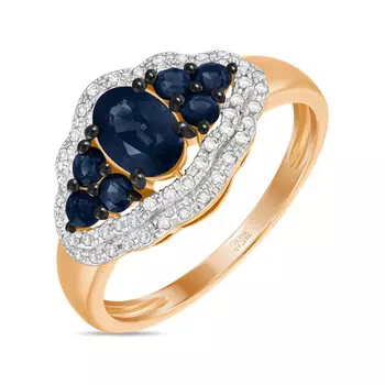 Золотое Кольцо c бриллиантами и сапфирами