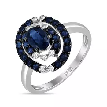 Золотое кольцо c бриллиантами и сапфирами