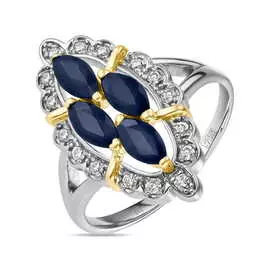 Золотое кольцо c бриллиантами и сапфирами