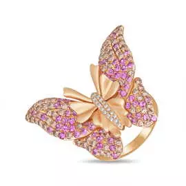 Золотое кольцо c бриллиантами и сапфирами