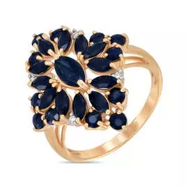 Золотое кольцо c бриллиантами и сапфирами