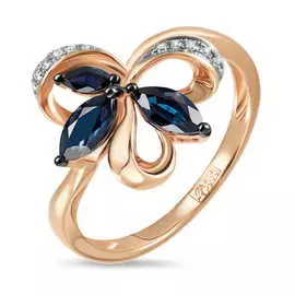 Золотое кольцо c бриллиантами и сапфирами