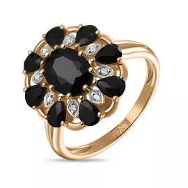 Золотое кольцо c бриллиантами и сапфирами