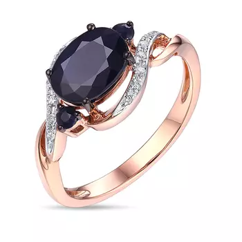 Золотое кольцо c бриллиантами и цветными сапфирами