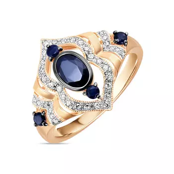 Золотое кольцо c бриллиантами и сапфирами