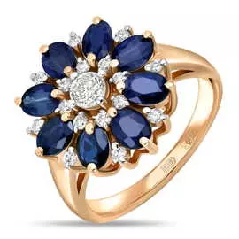 Золотое кольцо c бриллиантами и сапфирами