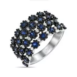 Золотое кольцо c бриллиантами и сапфирами