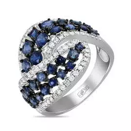 Золотое Кольцо c бриллиантами и сапфирами