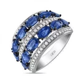 Золотое Кольцо c бриллиантами и сапфирами