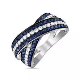 Золотое кольцо c бриллиантами и сапфирами