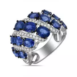 Золотое кольцо c бриллиантами и сапфирами