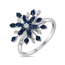 Золотое кольцо c бриллиантами и сапфирами