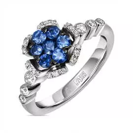 Золотое Кольцо c бриллиантами и сапфирами