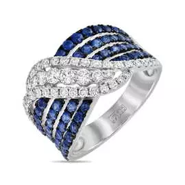 Золотое кольцо c бриллиантами и сапфирами