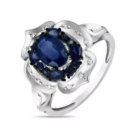 Золотое кольцо c бриллиантами и сапфирами