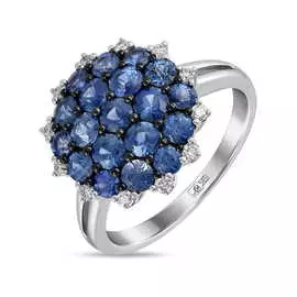 Золотое кольцо c бриллиантами и сапфирами