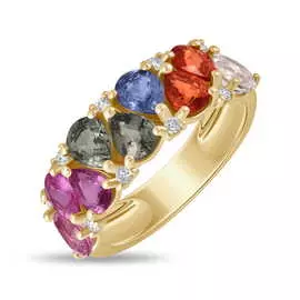 Золотое кольцо c бриллиантами и сапфир цветнойами