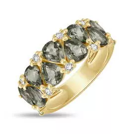 Золотое кольцо c бриллиантами и сапфирами