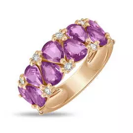 Золотое кольцо c бриллиантами и сапфирами