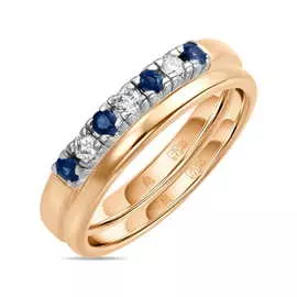 Золотое кольцо c бриллиантами и сапфирами