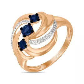 Золотое кольцо c бриллиантами и сапфирами