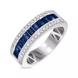 Золотое кольцо c бриллиантами и сапфирами