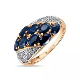 Золотое кольцо c бриллиантами и сапфирами