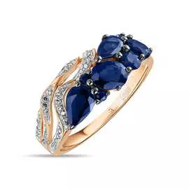 Золотое Кольцо c бриллиантами и сапфирами