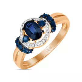 Золотое кольцо c бриллиантами и сапфирами