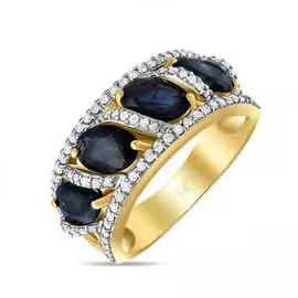 Золотое кольцо c бриллиантами и сапфирами