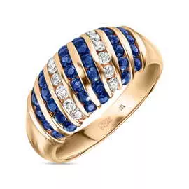 Золотое Кольцо c бриллиантами и сапфирами