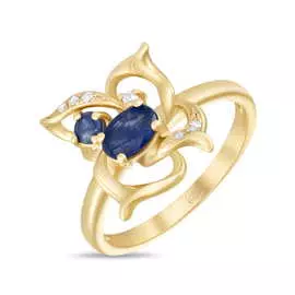 Золотое кольцо c бриллиантами и сапфирами