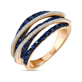 Золотое кольцо c бриллиантами и сапфирами