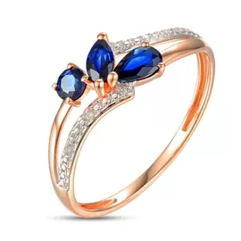 Золотое кольцо c бриллиантами и сапфирами