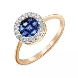 Золотое кольцо c бриллиантами и сапфирами