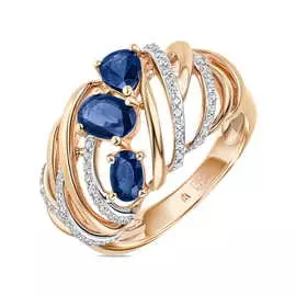 Золотое Кольцо c бриллиантами и сапфирами