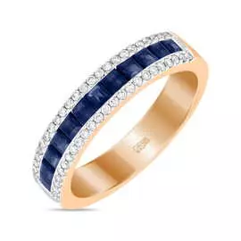 Золотое кольцо c бриллиантами и сапфирами