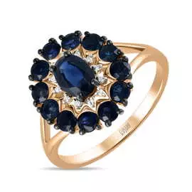 Золотое кольцо c бриллиантами и сапфирами