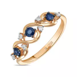 Золотое кольцо c бриллиантами и сапфирами