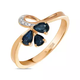 Золотое кольцо c бриллиантами и сапфирами